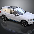 White Electric SUV With Panoramic Sunroof Black Wheels And Blue Accents