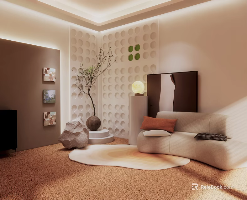 Modern Public Office Space With Open Layout Workstations And Green Plants 3d model