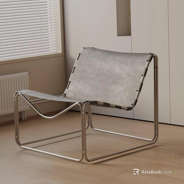 Modern Leisure Chair with Metal Frame and Gray Leather Upholstery in Living Room 3d model 