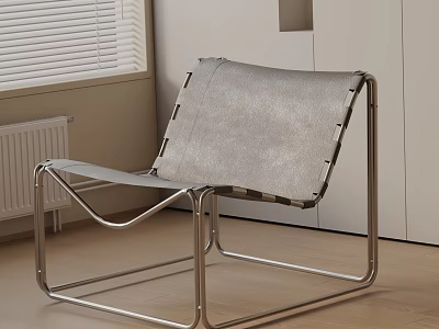 Modern Leisure Chair with Metal Frame and Gray Leather Upholstery in Living Room 3d model