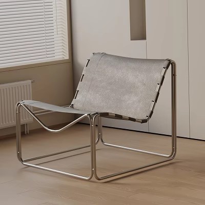 Modern Leisure Chair with Metal Frame and Gray Leather Upholstery in Living Room 3d model