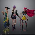 Three Anime Female Characters With Colorful Hairstyles And Stylish Outfits