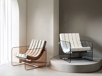 Modern Lounge Chairs With Transparent Frame Brown White Striped Design In Minimalist Room 3d model