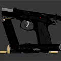 Black Pistol with Magazine and Bullets on Dark Background Display Setup 3d model