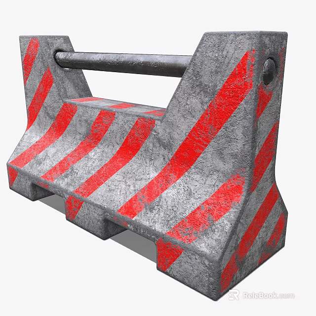 Concrete Traffic Barrier With Red And White Stripes And Metal Bar For Public Safety 3d model 