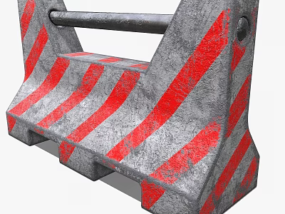 Concrete Traffic Barrier With Red And White Stripes And Metal Bar For Public Safety 3d model