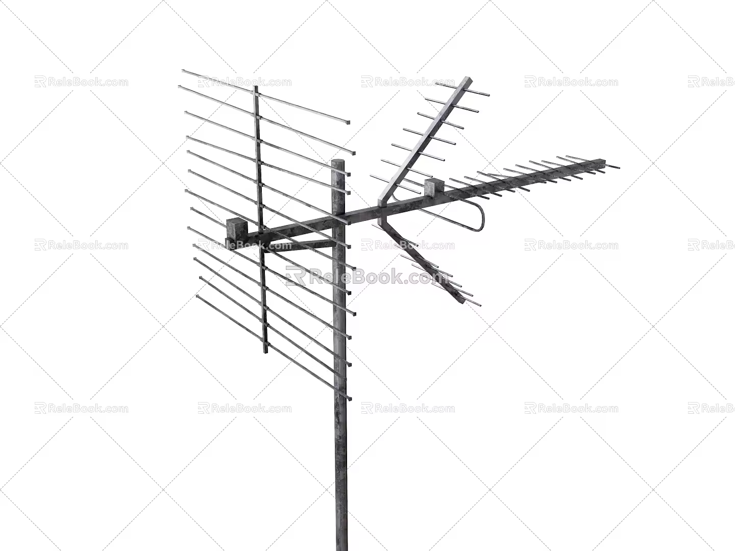 wire pole digital receiver trigeminal octawood fishbone antenna 3d model