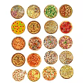 Assorted Colorful Pizzas Displayed in Circular Arrangement With Various Toppings And Crusts