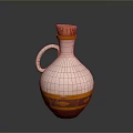 Hand Carved Ceramic Vase With Pink Body Orange Patterns And Red Rim Handle
