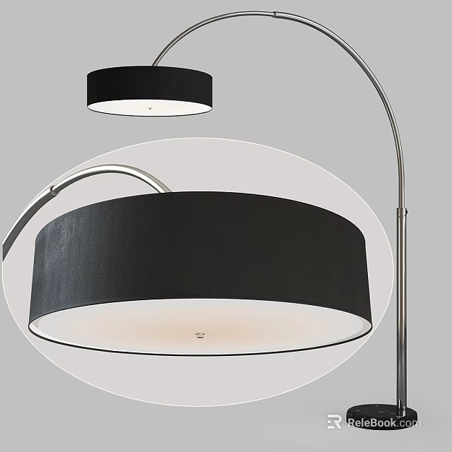Modern Floor Lamp With Black Fabric Shade And Curved Metal Stand For Home Decor 3d model 