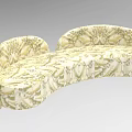 Multi Seat Curved Sofa with Cream and Gold Patterned Upholstery Design 3d model