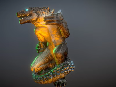 Detailed Mythical Fantasy Creature 3D Model With Glowing Eyes Scales And Claws 3d model
