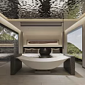 Luxurious Hotel Room Interior With Comfortable Bed Large Window Mountain View And Bathtub