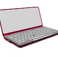 Slim Portable Laptop With Red Frame Gray Screen And White Keyboard Design