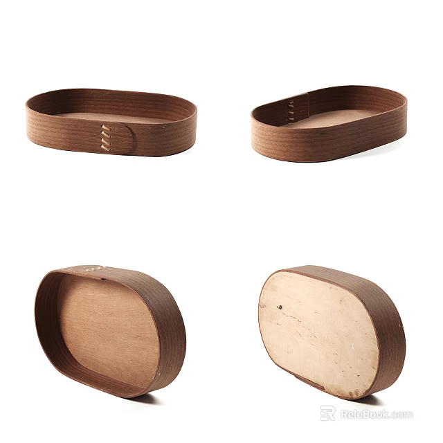 Natural Wood Oval Shaped Trays with Functional Design for Home Use and Decor 3d model 