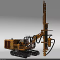 Yellow Crawler Utility Vehicle With Industrial Drilling Rig And Mechanical Arm