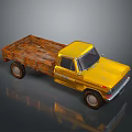 Vintage Yellow Truck Featuring Wooden Bed And Worn Single Cab Exterior