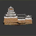 Traditional Japanese Castle With Multi Tiered Tower Gray Tiled Roof And White Orange Stone Walls