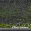 Garden Ornament Design With Stone Wall Bamboo Plants Illuminated Lanterns And Pebbles