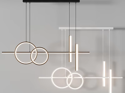 Modern Chandeliers Featuring Circular Rings And Linear Bars For Interior Design 3d model