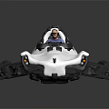 Futuristic Open Top White and Black Car with Seated Figure in Cockpit Design