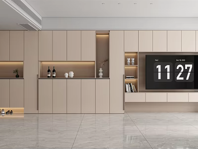 Modern TV Stand With Integrated LED Lights Open Shelves Storage Cabinets And Decorative Design 3d model