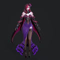 Fantasy Female Character With Red Hair Floral Ornament And Bat Wing Inspired Purple Dress