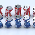 Twisted Coca Cola and Pepsi Drink Cans Arranged in Rows 3d model