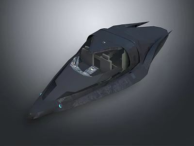 Futuristic Black Boat Concept Streamlined Design With Cockpit And Seats 3d model