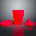 Red Animal Shaped Toy Figure With Trash Can And Lid In Modern Home Setup