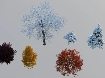 Seasonal Arbor Varieties Showcasing Snow Covered Crowns And Colorful Autumn Foliage 3d model