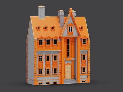 Orange Detached Villa With Multiple Windows Gray Roof And Wooden Door 3d model