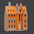 Orange Detached Villa With Multiple Windows Gray Roof And Wooden Door