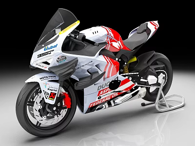 Sporty Racing Motorcycle With Aerodynamic Body And Red White Color Scheme 3d model