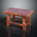 Traditional Solid Wood Stool With Rectangular Seat And Carved Legs Structure