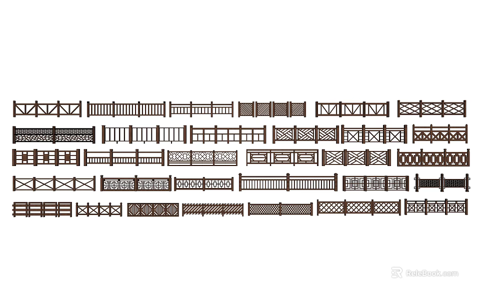 Various Decorative Fence Designs With Ornate Patterns And Classic Styles 3d model