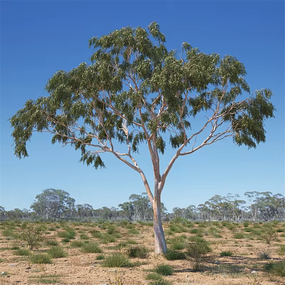 Tall Tree with White Trunk and Green Leaves Under Blue Sky in Natural Setting 3d model