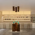 Traditional Chinese Teahouse Interior With Bar Counter And Calligraphy Wall