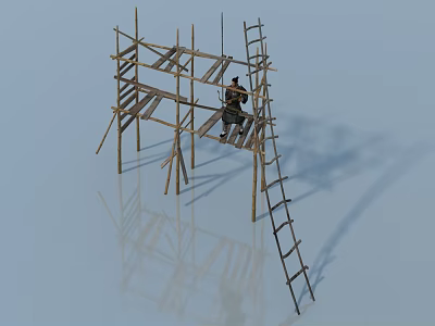 Worker Installing Swing Door On Scaffold Structure At Construction Site 3d model
