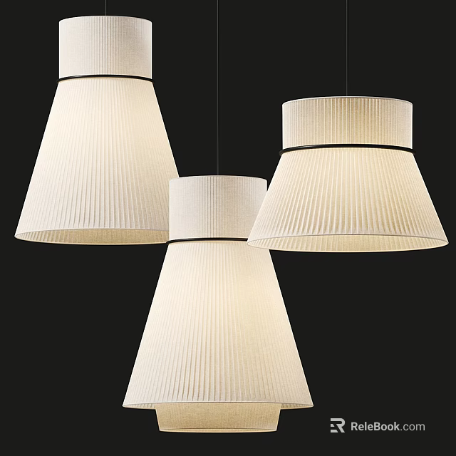 Modern Fabric Pendant Lights With Pleated Shades In Set Of Three 3d model 