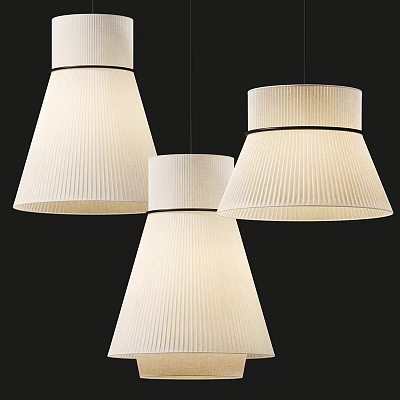 Modern Fabric Pendant Lights With Pleated Shades In Set Of Three 3d model