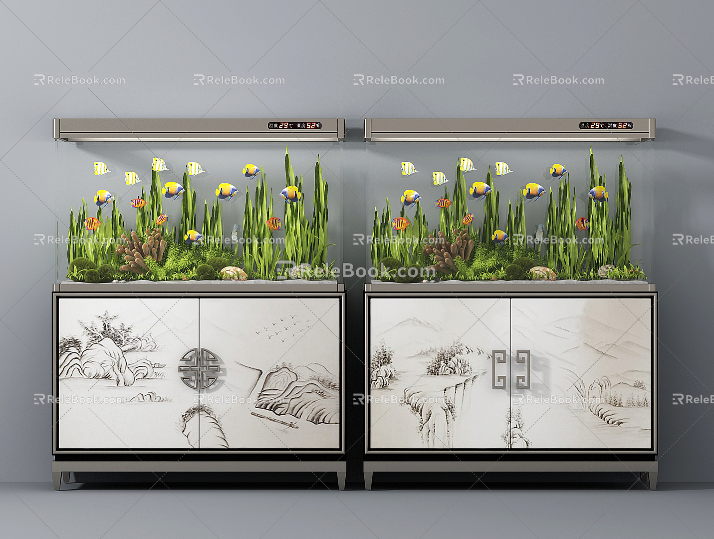 New Chinese style fish tank door combination 3d model