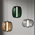 Three Modern Striped Pendant Lights In Green Brown And Silver Hanging Illuminated