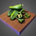 Fresh Green Bell Peppers On Wooden Cutting Board With Sliced Pieces