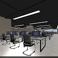 Modern Public Office Interior Design With Long Desks Computers Chairs And City View Windows