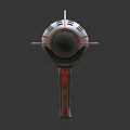 Sci Fi Weapon With Green Pink Design And Blue Glowing Front Circular Holes 3d model
