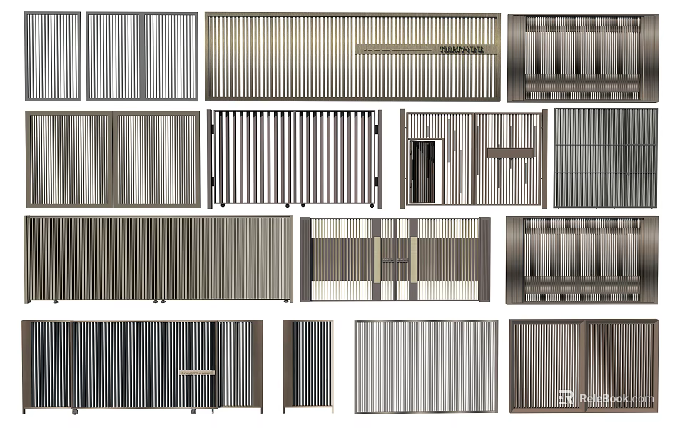 Modern Metal Slatted Gates With Various Styles For Home Exterior Design 3d model 
