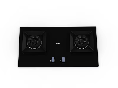 Black Double Burner Gas Stove Kitchen Appliance With Control Knobs For Cooking 3d model