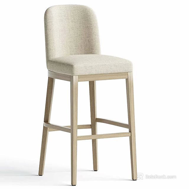 Light Wood Frame Bar Stool With Upholstered Seat And Backrest 3d model