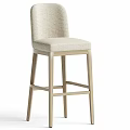 Light Wood Frame Bar Stool With Upholstered Seat And Backrest 3d model